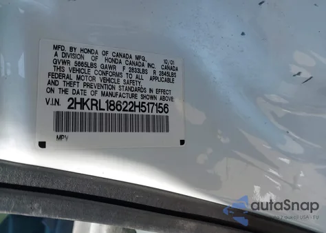2002 Honda Odyssey Ex z USA, uszkodzony, nr VIN 2HKRL18622H517156